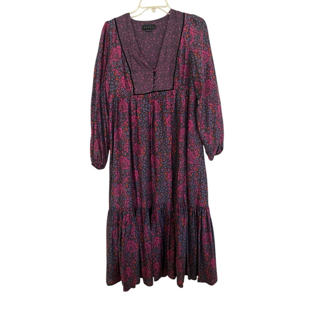 HATCH Maternity Purple Black Long Sleeve Floral The Addison Dress Size 0 - Picture 2 of 8